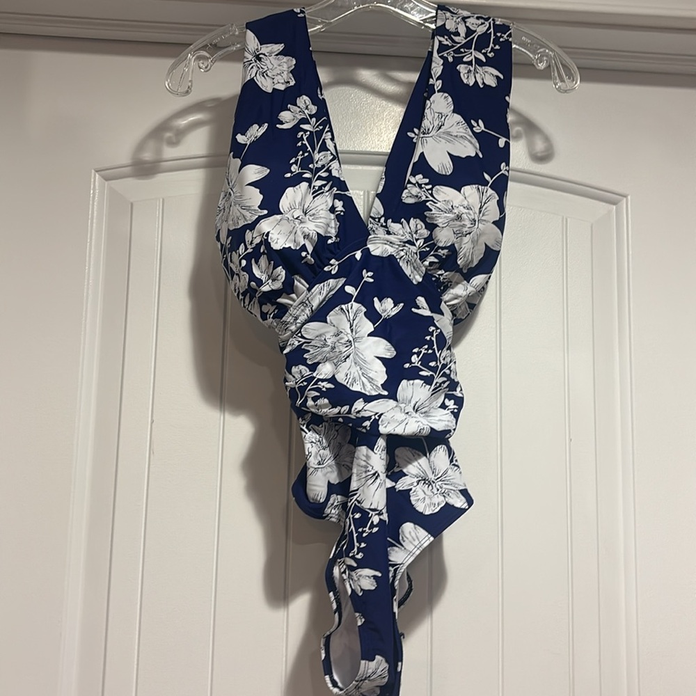 Youdian size One Piece Padded Swimsuit Blue White Floral New Sz Large .